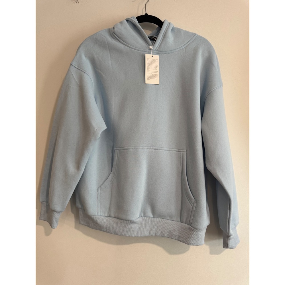 Automet Fleece Lined Pullover Hoodie Womens XS Light Blue Kangaroo Pocket